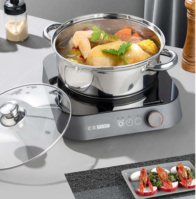 Stainless steel 304 hot pot straight body European style double bottom soup pot induction stove special hot pot