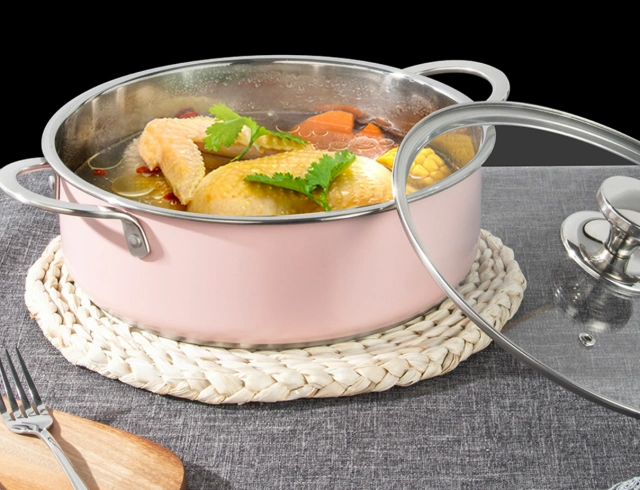 Guangdong flavor hot pot 28cm ferrous stainless steel large capacity easy to clean thickened pot bottom multi-color options