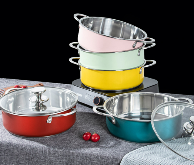 Guangdong flavor hot pot 28cm ferrous stainless steel large capacity easy to clean thickened pot bottom multi-color options