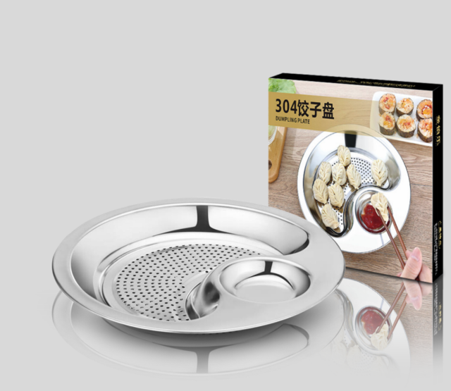 Dumpling tray 29cm home 304 stainless steel draining dumpling tray with dipping sauce