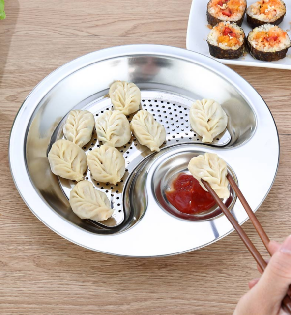 Dumpling tray 29cm home 304 stainless steel draining dumpling tray with dipping sauce