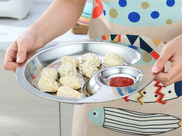 Dumpling tray 29cm home 304 stainless steel draining dumpling tray with dipping sauce