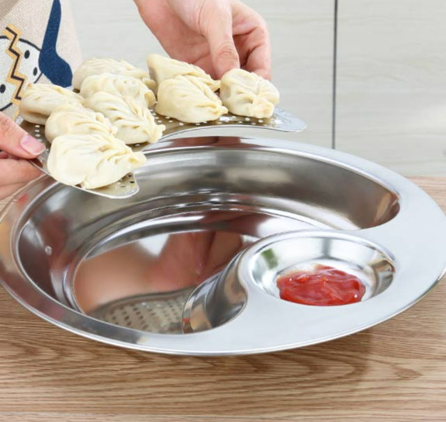 Dumpling tray 29cm home 304 stainless steel draining dumpling tray with dipping sauce