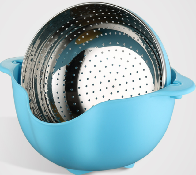 Buy rotating draining basket creative models stainless steel 360 degree flip round double wash basin fruit and vegetable basket drying basket