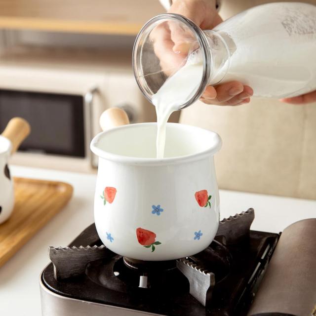 MDZF SWEETHOME 500ml Enamel Milk Pot With Wooden Handle Gas Stove Induction Cooke Baby Breakfast Milk Coffee Saucepan Cookware