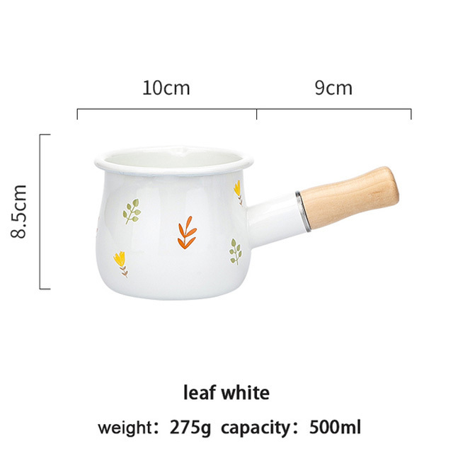 MDZF SWEETHOME 500ml Enamel Milk Pot With Wooden Handle Gas Stove Induction Cooke Baby Breakfast Milk Coffee Saucepan Cookware