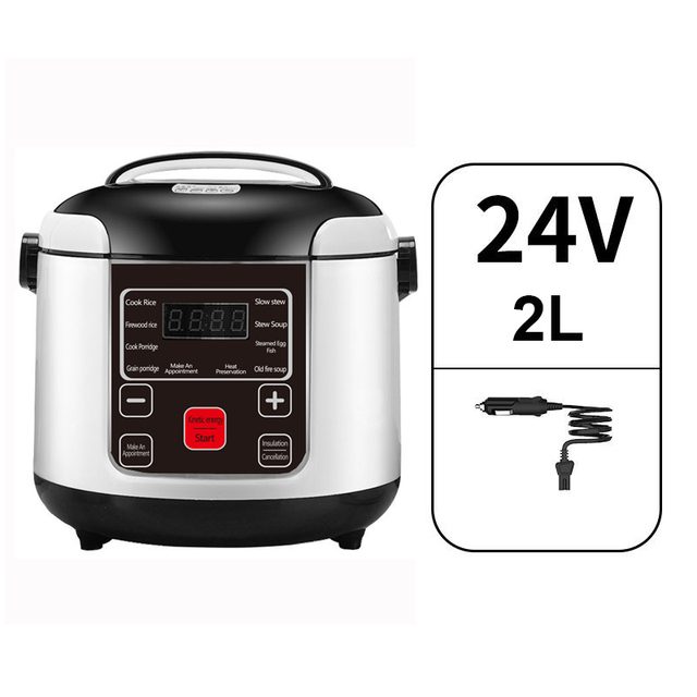 12V 24V Mini Rice Cooker Car Truck Soup Porridge Cooking Machine Food Steamer Electric Heating Lunch Box Meal Heater Warmer 2L