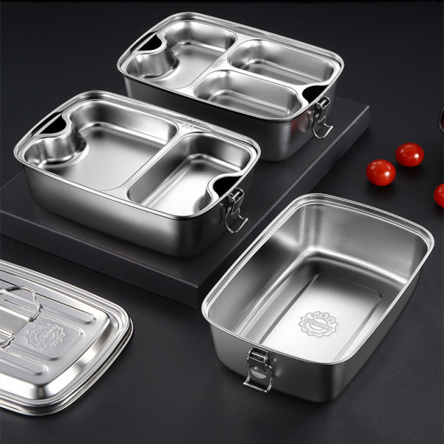 2/3 Grids Stainless Steel Double Layered Lunch Box with Lunch Bag Bento for Kids Fruit Dessert Food Warmer Tableware
