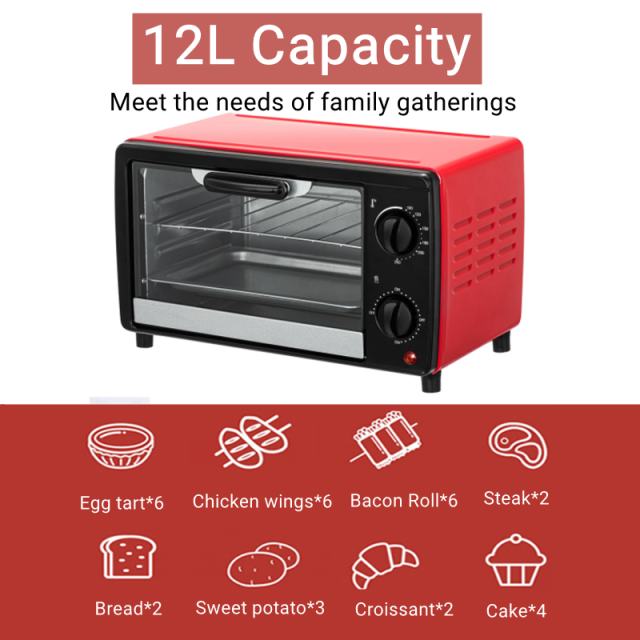 Mini-oven 12L Multifunctional Household Electric Oven Durable Intelligent Timing Baking/Dried Fruit/Pizza/Barbecue Bread Baking