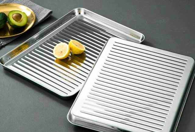 Stainless Steel Grill Pan Thickened Oil Filter Pan Striped Stainless Steel Square Pan McRib Roast Pan