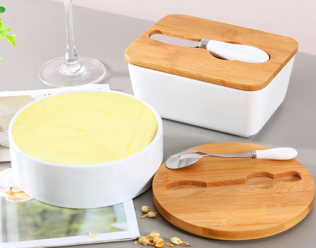 Customized Ceramic Butter Dish Ceramic Butter Dish with Lid Set Western Style Butter Dish Cheese Box