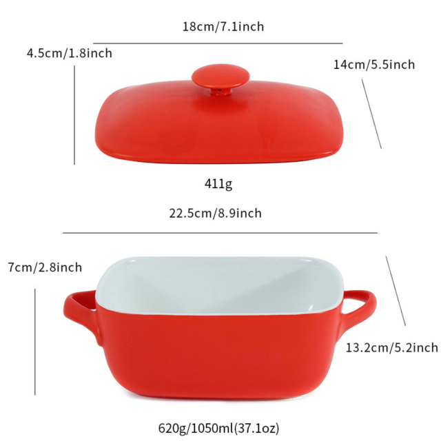 Customized ceramic baking dish Large capacity American-style baking dish with lid can be printed logo Western-style oven baking dish with lid