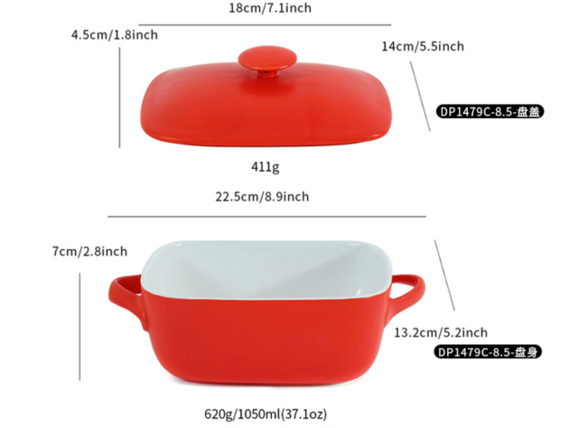 Customized ceramic baking dish Large capacity American-style baking dish with lid can be printed logo Western-style oven baking dish with lid