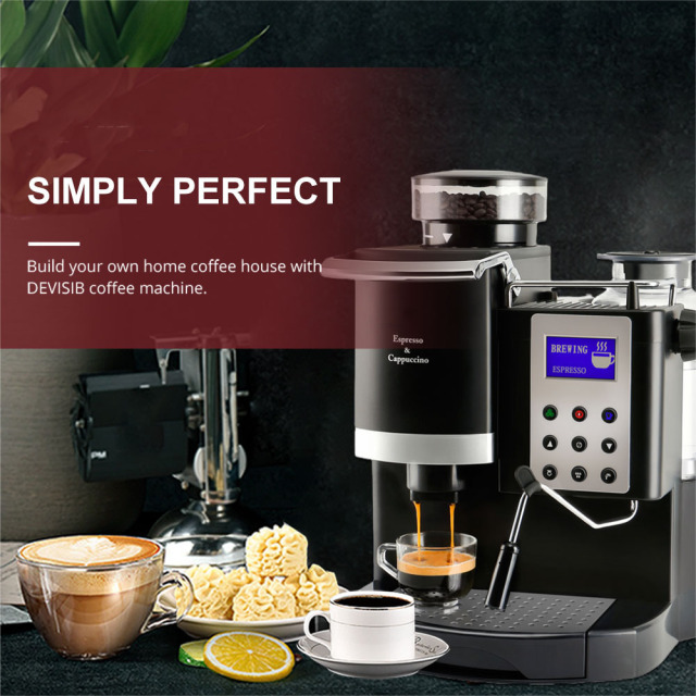 All-in-one Coffee Machine Professional Espresso Maker with Grinder for Cappuccino Americano Kitchen Appliances 220V/110V