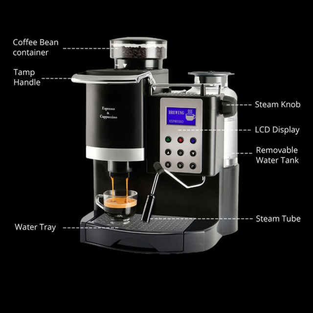 All-in-one Coffee Machine Professional Espresso Maker with Grinder for Cappuccino Americano Kitchen Appliances 220V/110V