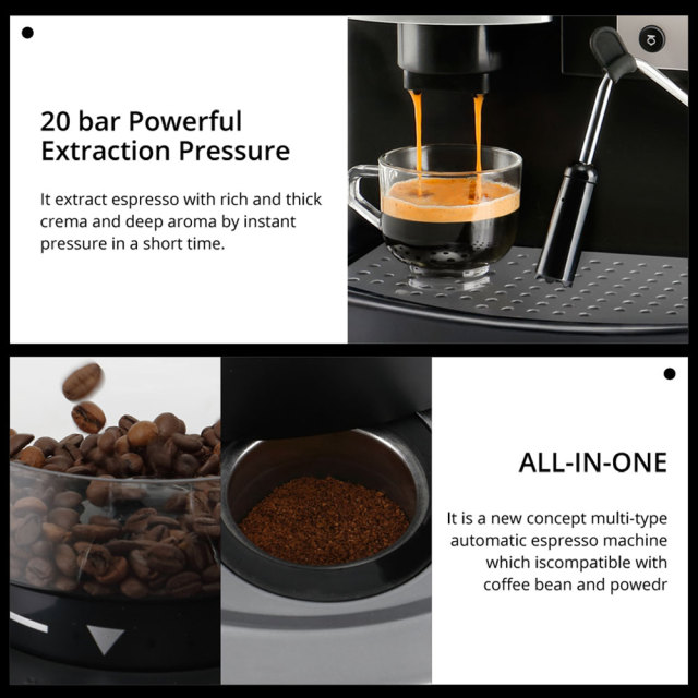 All-in-one Coffee Machine Professional Espresso Maker with Grinder for Cappuccino Americano Kitchen Appliances 220V/110V