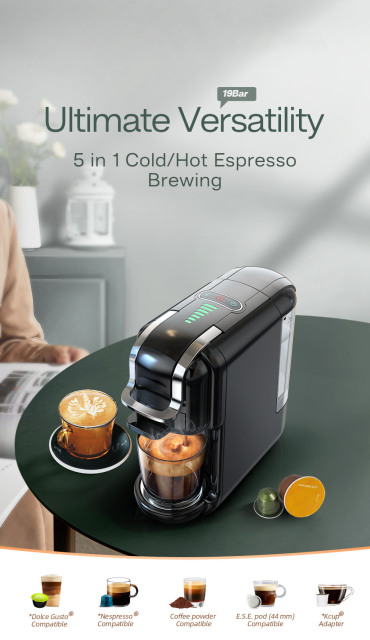 Multiple Capsule Coffee Machine, Hot/Cold Dolce Gusto Milk Nespresso Capsule ESE Pod Ground Coffee Cafeteria 19Bar 5 in 1