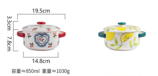 Hand-painted cherry noodle bowl with lid student dormitory cute household covered ceramic bowl Japanese amphora bowl large soup bowl