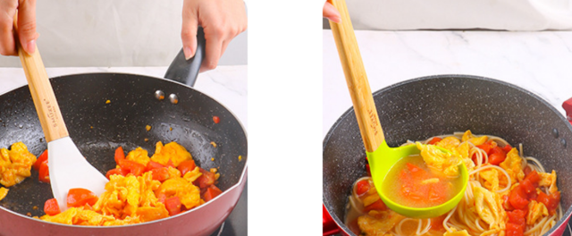 Food Grade Rubber Covered Spatula Spoon Set Cookware Non-Stick Kitchen Utensils Spatula Stir Fry Bamboo Handle Leak Spoon