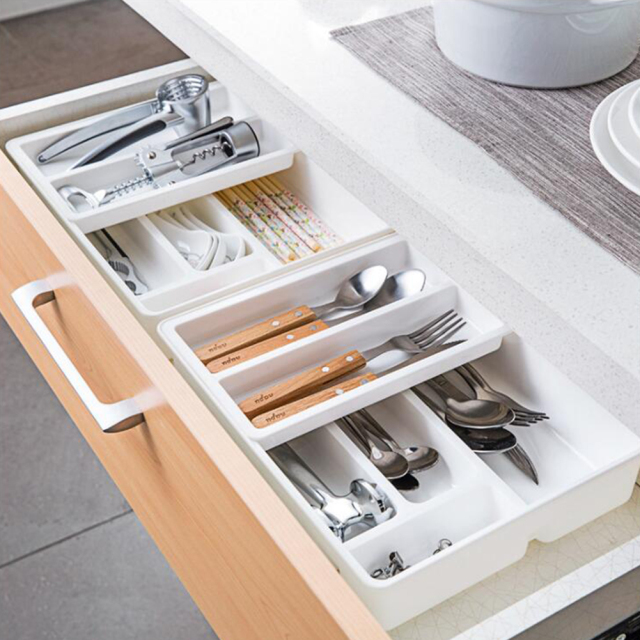 Kitchen Drawer Organizer Desktop Storage Box Plastic Kitchen Cutlery Finishing Box Cabinet Spoons Forks Utensil Drawer Organizer