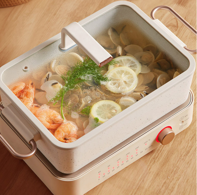 Household intelligent multifunctional cooking pot simple texture cooking electric cooker steaming frying frying and roasting electric hot pot hot pot