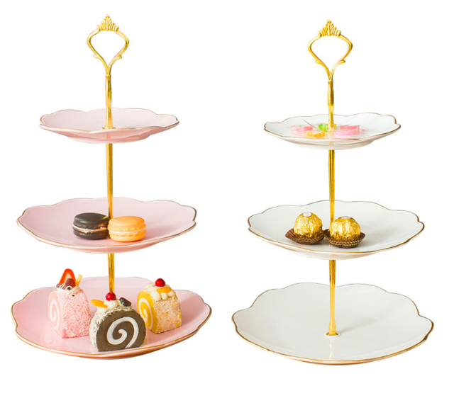 Customized multi-layer cake stand afternoon tea snack tray home three-layer fruit tray European-style ceramic dried fruit tray