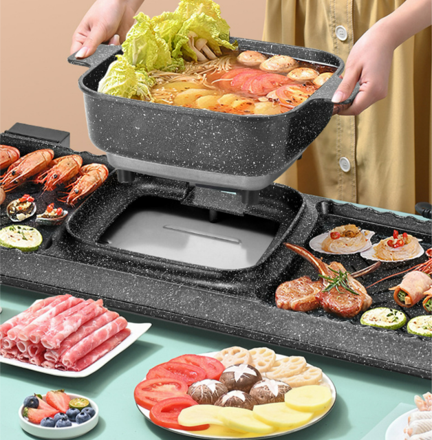 Home cooking multi-functional hot pot cooker smokeless non-stick grill ODM OEM custom