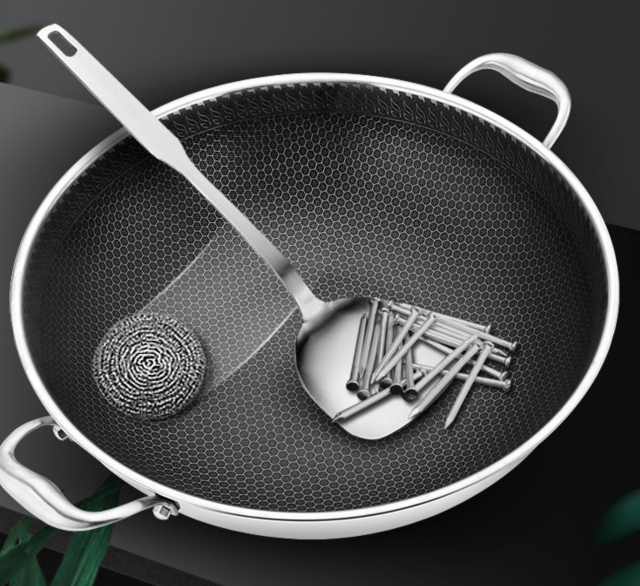 316 stainless steel large frying pan double ear non-stick wok wok induction gas thickening
