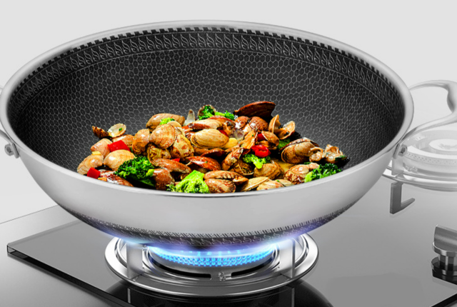 316 stainless steel large frying pan double ear non-stick wok wok induction gas thickening