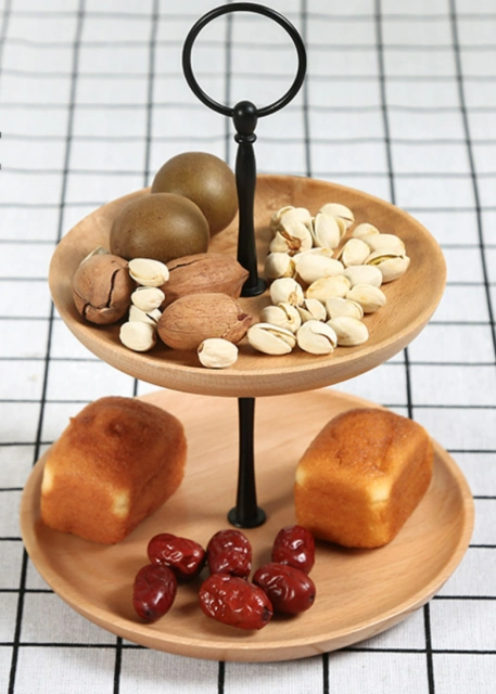 Beech wood double layer snack plate fruit plate