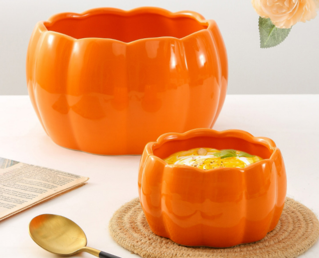 Scandinavian 9-inch ceramic bowl irregular pumpkin soup bowl ins creative household rice bowl large fruit salad bowl