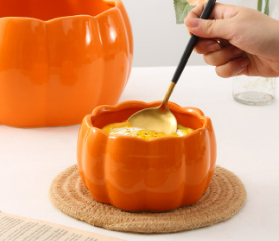Scandinavian 9-inch ceramic bowl irregular pumpkin soup bowl ins creative household rice bowl large fruit salad bowl