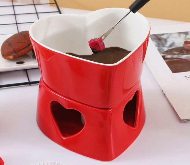 Chocolate cheese fondue set cheese stove color glaze heart-shaped creative ceramic chocolate stove