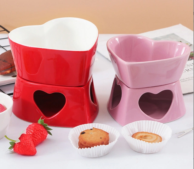 Chocolate cheese fondue set cheese stove color glaze heart-shaped creative ceramic chocolate stove