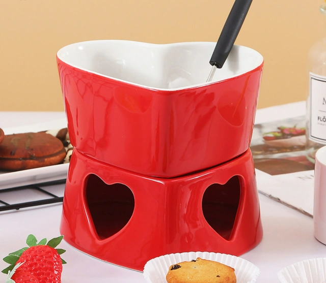 Chocolate cheese fondue set cheese stove color glaze heart-shaped creative ceramic chocolate stove