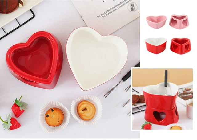 Chocolate cheese fondue set cheese stove color glaze heart-shaped creative ceramic chocolate stove