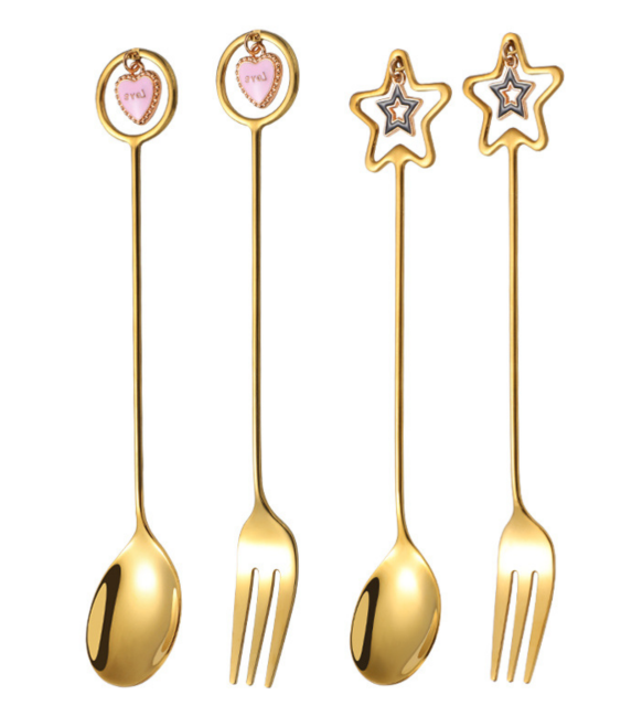 Custom 304 stainless steel fruit decorative heart-shaped pendant spoon pentagram wedding companion gift box dessert coffee spoon