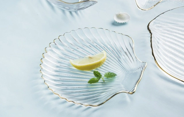 ins wind ocean series gold rim crystal dish tableware creative starfish dish conch bowl salad bowl dessert plate