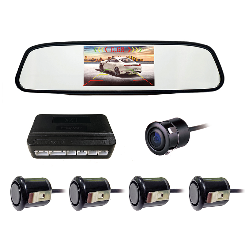 Universal Car Parking Sensors with with LED Rear view 4.3 Inch Mirror Display