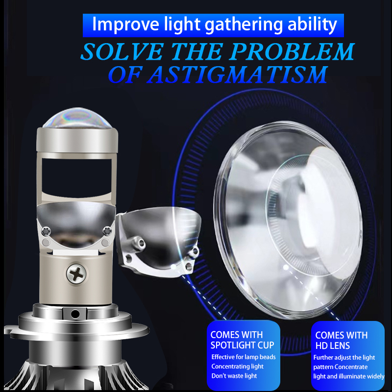 High Quality Auto Lights Car Light Focos 6000K Aozoom Bi-LED Headlight White H4 Mini LED Projector Lens