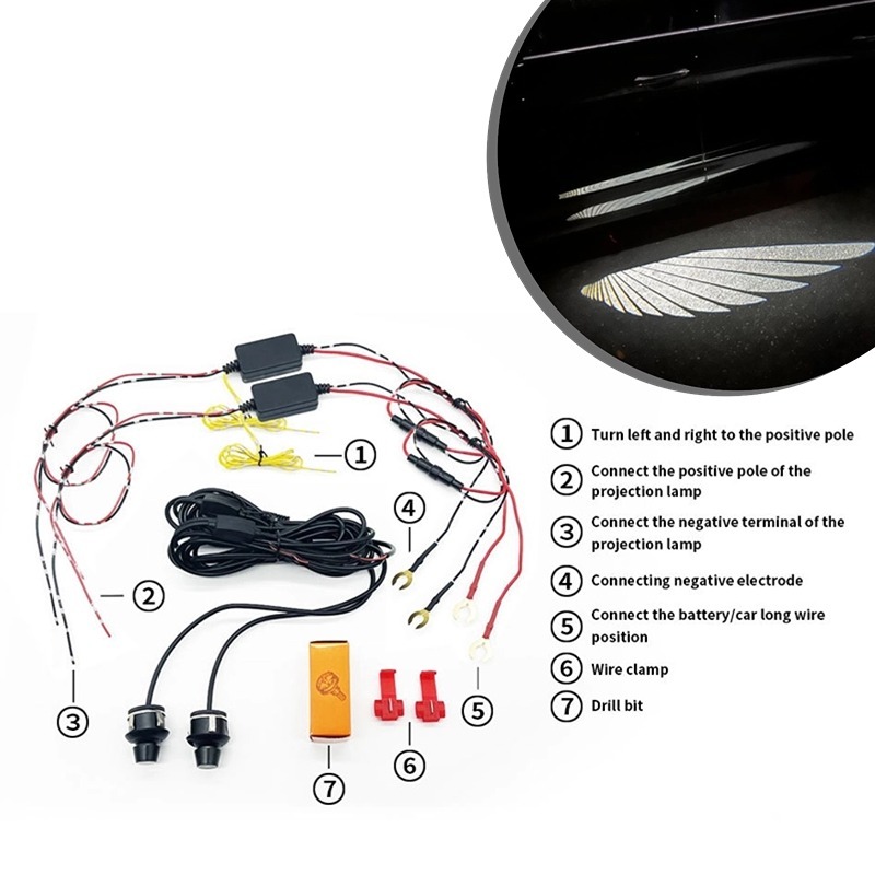 Car Door Lighting Decoration LED Logo Angel Wing Light Projector Light Ghost Shadow Welcome Lights