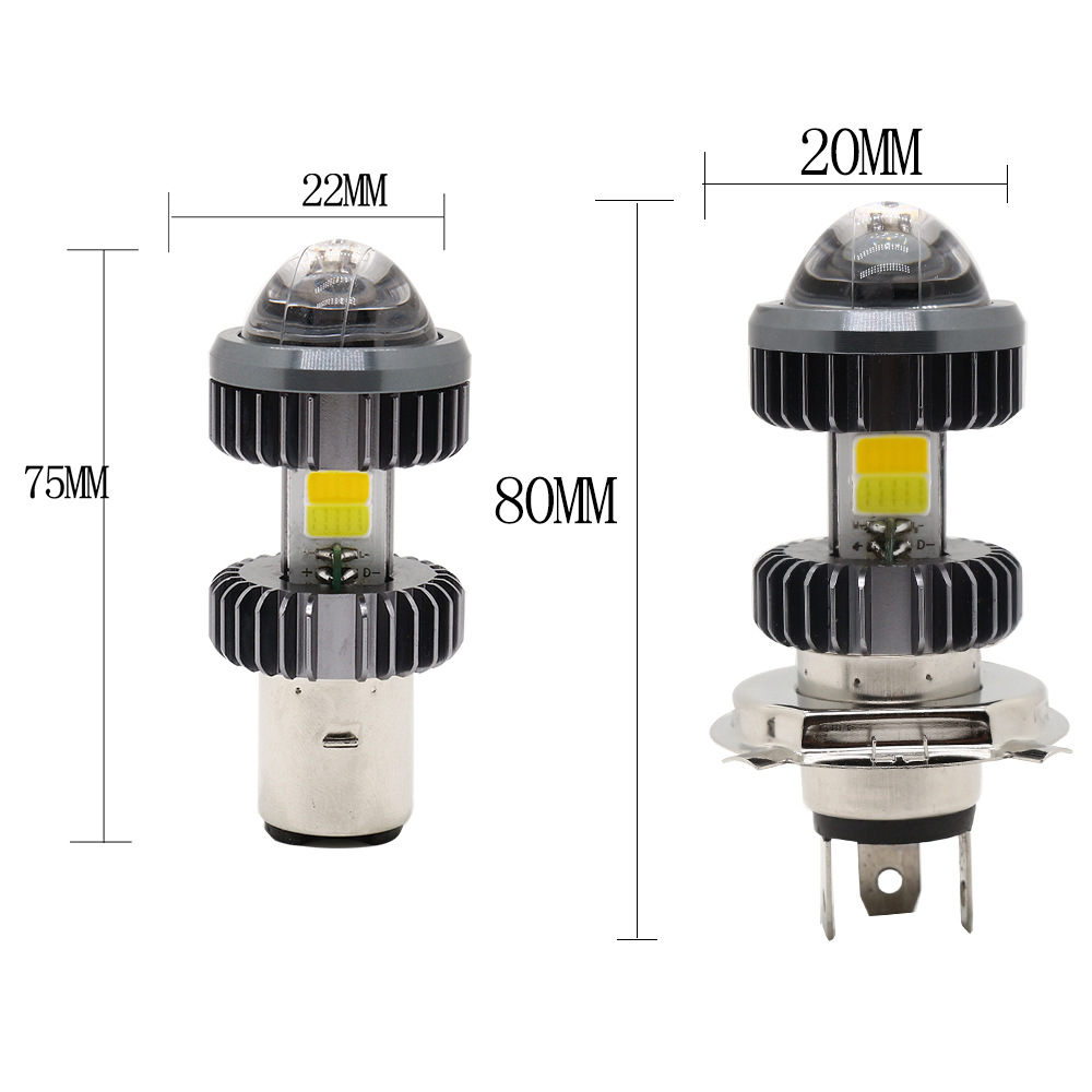 LED Motorcycle Headlight Bulbs 2000lm 20W COB Chips Fisheye Convex Spotlight White Dual Color Yellow H4//H7/H8/H9/H11Car Light