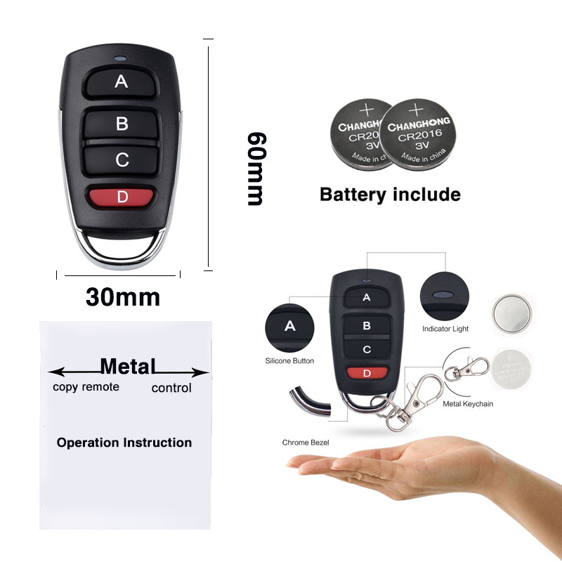 433MHz Universal Garage Door Opener Remote Control Clone Fixed Learning Code Garage Door Remotes
