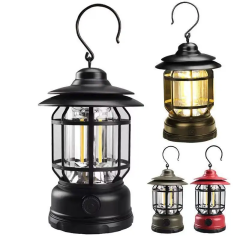Factory Wholesale Portable Outdoor Lighting USB Rechargeable Hanging Atmosphere Retro Tent Camping Light