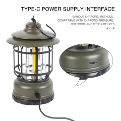 Factory Wholesale Portable Outdoor Lighting USB Rechargeable Hanging Atmosphere Retro Tent Camping Light
