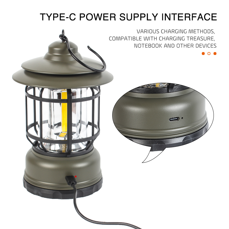 Factory Wholesale Portable Outdoor Lighting USB Rechargeable Hanging Atmosphere Retro Tent Camping Light