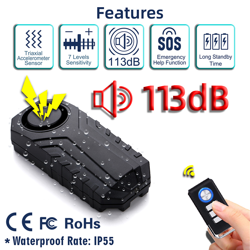 Motor E-Bike Security System Night Eye LED Wireless Theft Waterproof Anti-Theft Remote IP65 Control Bicycle Alarm