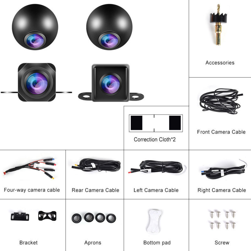 Universal Night Vision Waterproof Small Video Car Camera 360 Degree Fisheye Grass Lens HD CCD/Ahd Security Protection Reversing Camera