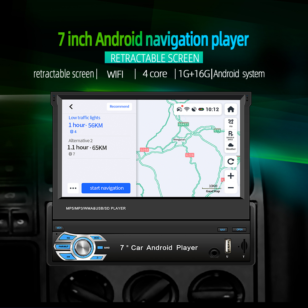 Retractable 7-Inch Car MP5 Card Player with Bluetooth Call and Reverse Priority with MP3 Radio