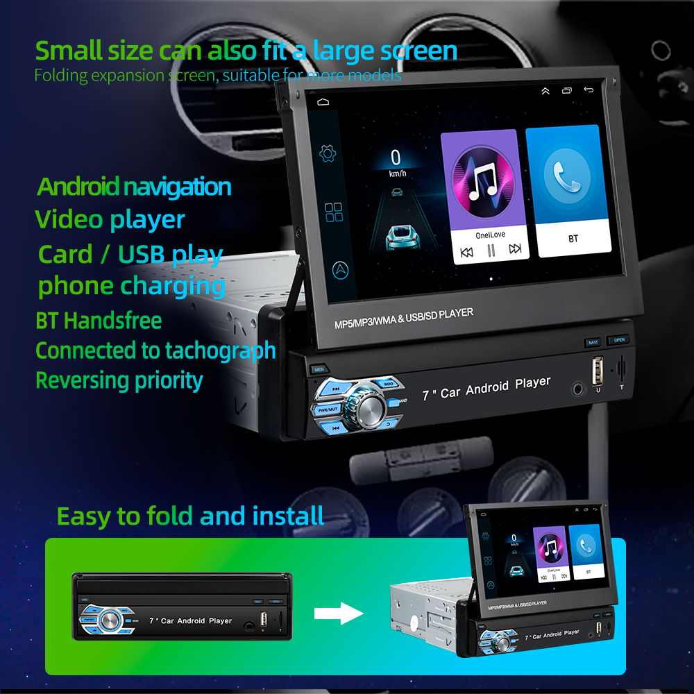 Retractable 7-Inch Car MP5 Card Player with Bluetooth Call and Reverse Priority with MP3 Radio